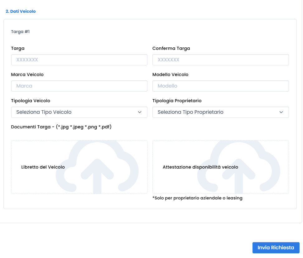 Screenshot Richiesta Targa